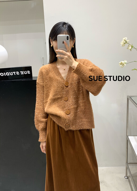 【SUE STUDIO】V-neck solid color versatile warm sweater N8911# ZJY