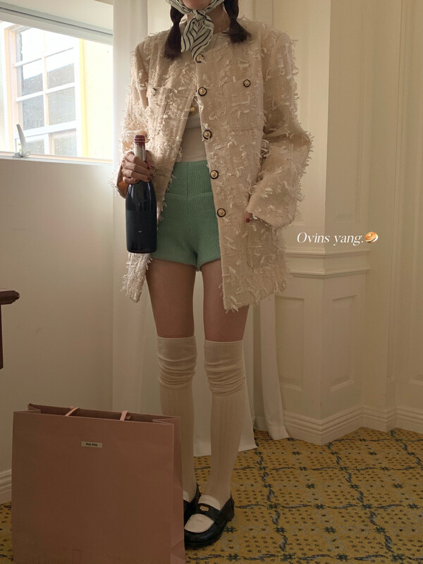 [OVINSYANG] Fragmented tassel round neck short jacket (without matching) 8995# FHX