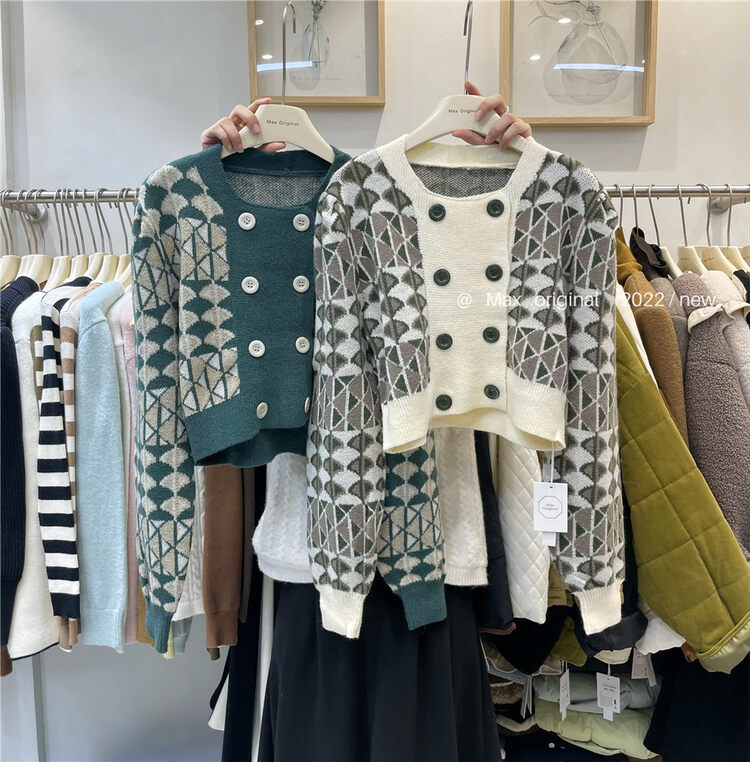 【MAX ORIGINAL】Vintage round neck double-breasted warm sweater 99056# HBX