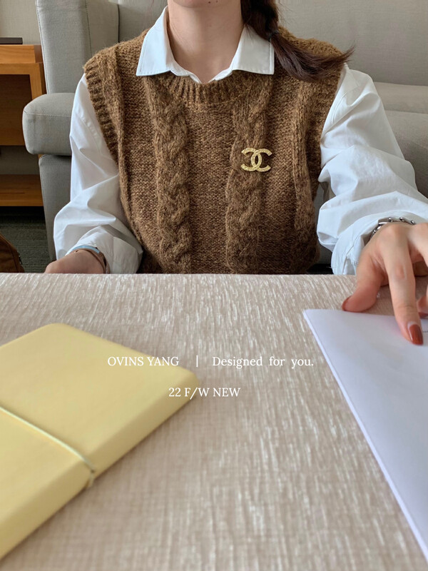 【OVINSYANG】Solid color wool all-match vest (without inner/brooch) 9020# FHX
