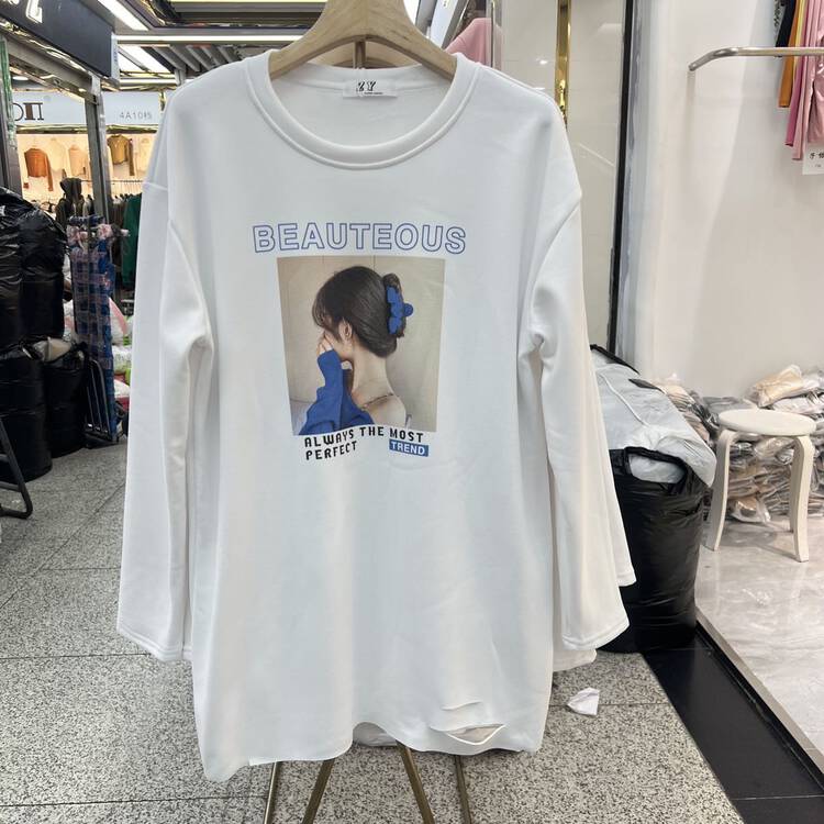 【Ziyijia】Personalized pattern mid-length fleece long-sleeved T-shirt A1009# WTT