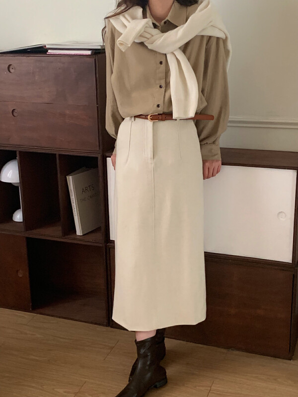 【EVER TRUE】Simple solid color mid-length all-match high waist skirt (with belt) 33607# CLS
