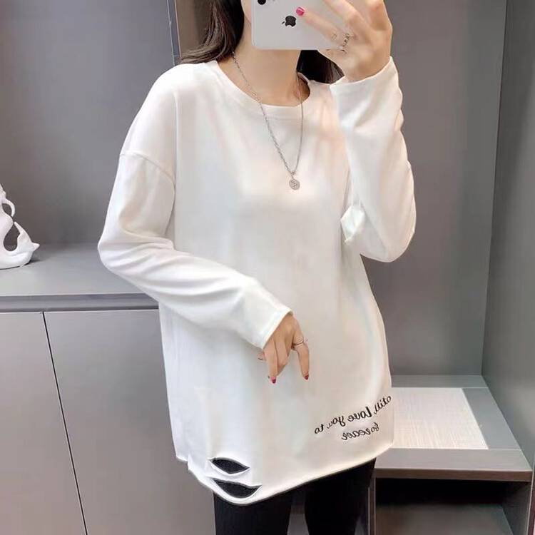 [Ziyijia] Plus baby velvet round neck all-match solid color long-sleeved T-shirt A1010# WTT