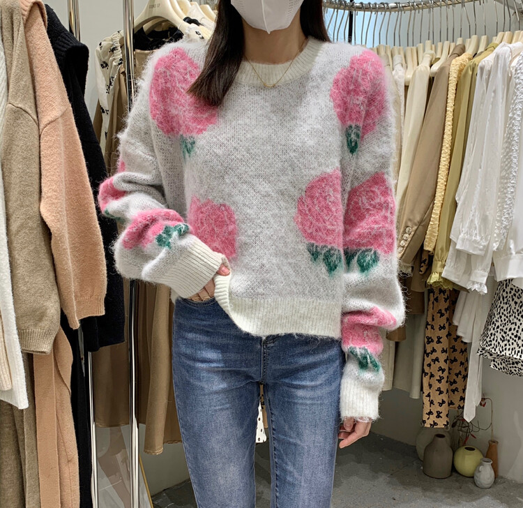 Original price 107.16! New in early winter! [UONE] Korean Mohair Jacquard Knit Sweater 17110# LSL