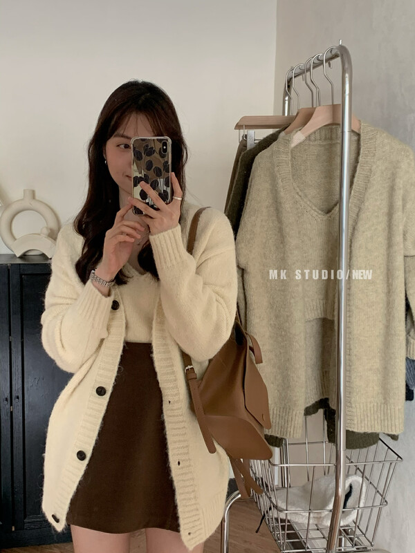 New in winter! [MK] Loose Lazy Sweater + Simple Camisole Suit s068# HJY