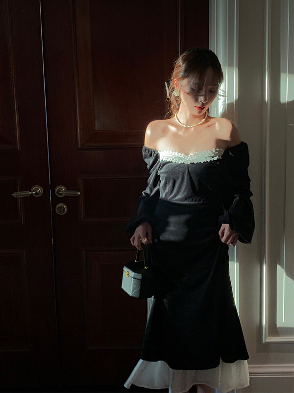 【NEW OPEN】French temperament waist slim velvet dress VL80720# ZXX