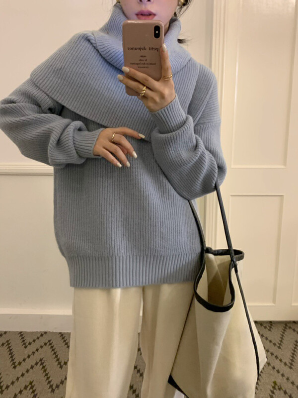 【MK】Korean style long-sleeved pullover warm sweater (with scarf) d190# HJY