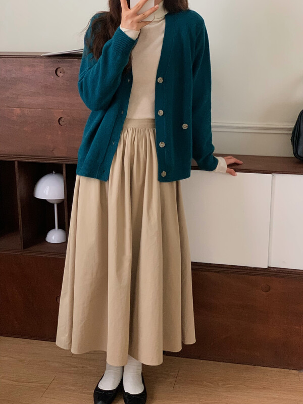 【EVER TRUE】Korean Design Academy Style Mid-Length A-Line Skirt 61158# CLS
