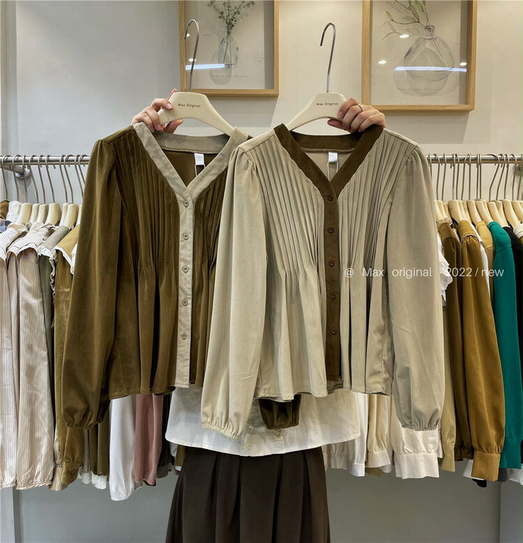 【MAX ORIGINAL】Vintage contrast color corduroy shirt 98936# HBX