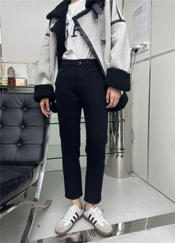 【T-PLATFORM】Simple and versatile straight-leg fleece jeans V8979# CQW
