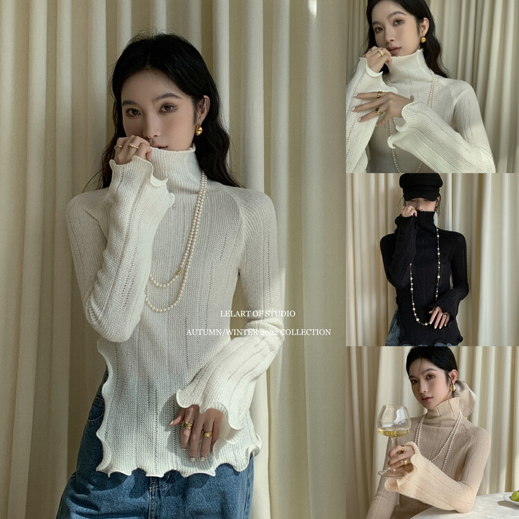 【LE LART】French pure desire wind turtleneck ruffled mohair sweater knitted sweater knitted sweater XL281