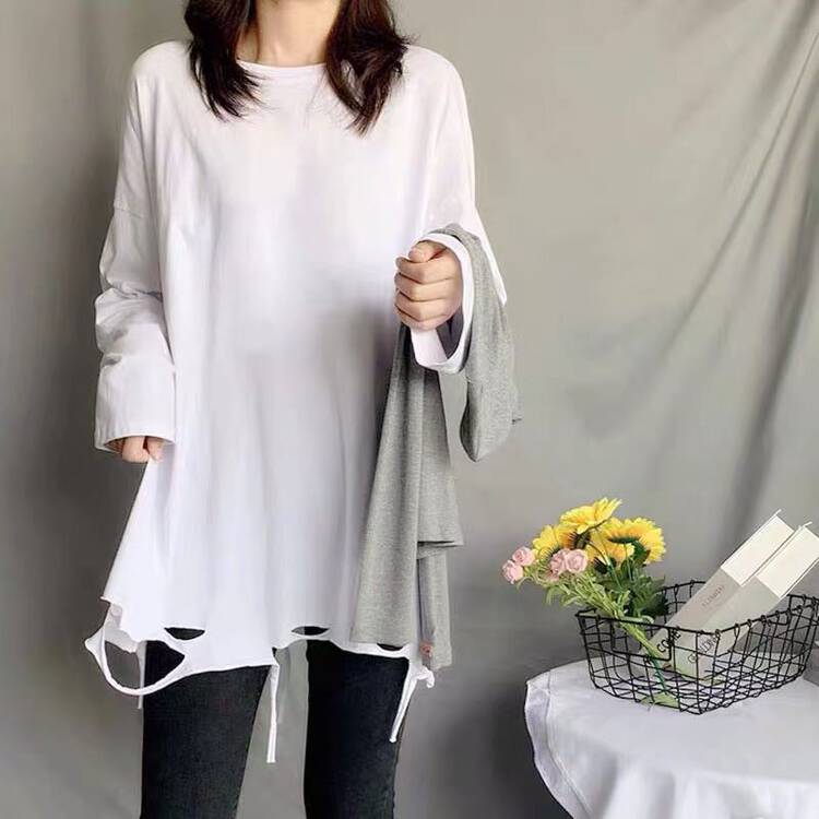 [Ziyijia] Solid color loose all-match long-sleeved T-shirt 937# WTT