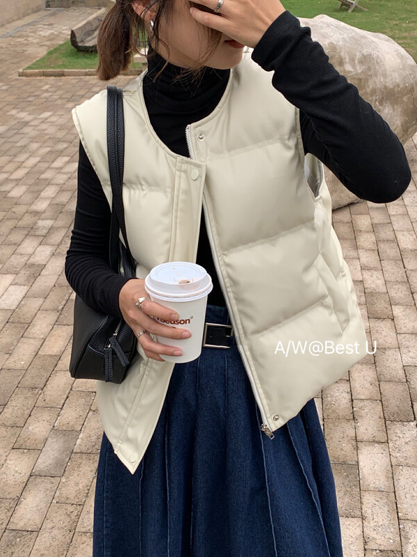 [BEST U] Minimalist texture round neck breasted vest warm down jacket (including 90% white duck down) B9183# LSW