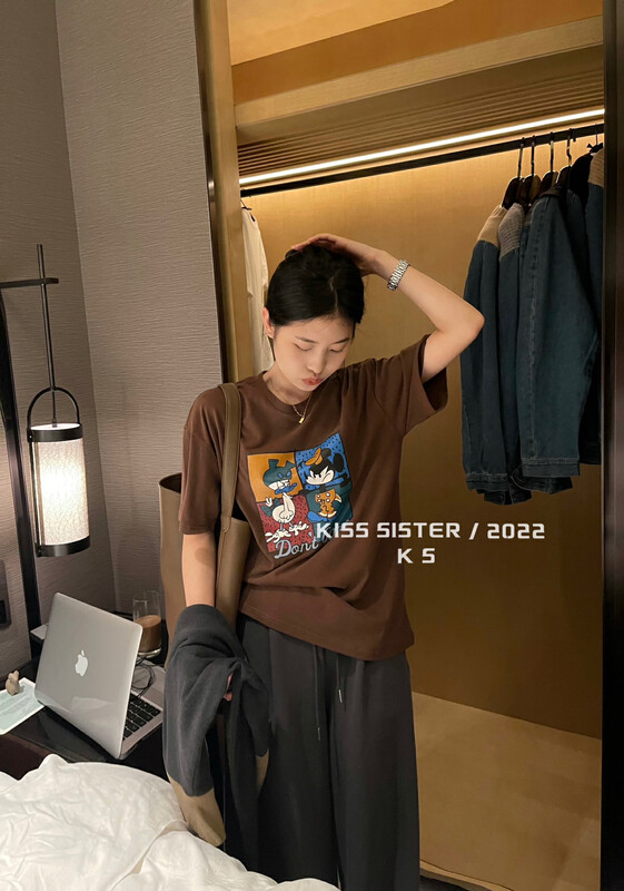 【KISS SISTER】Korean Casual Cartoon Short Sleeve T-Shirt 22Y9831# CQW