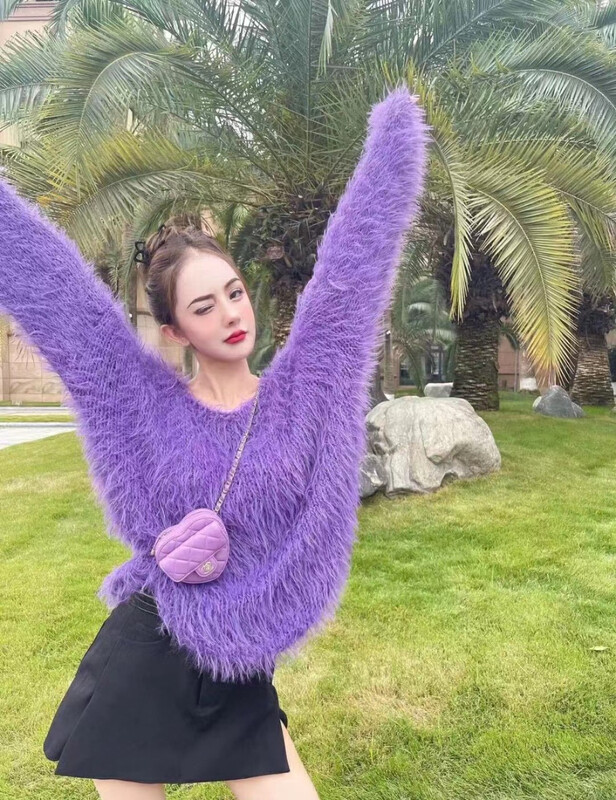 [NANCY] Fluffy, high-end, loose ins, trendy design, small, fashionable and thin pullover sweater J8003# WPL