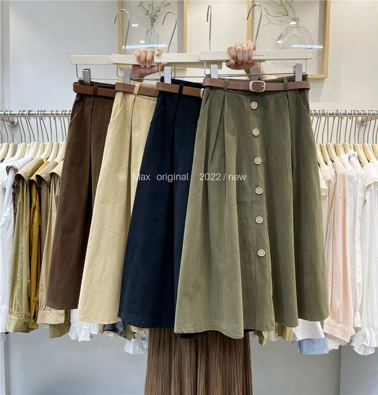 New in autumn!【MAX ORIGINAL】Korean casual loose A-line skirt (with belt) 98802# HBX