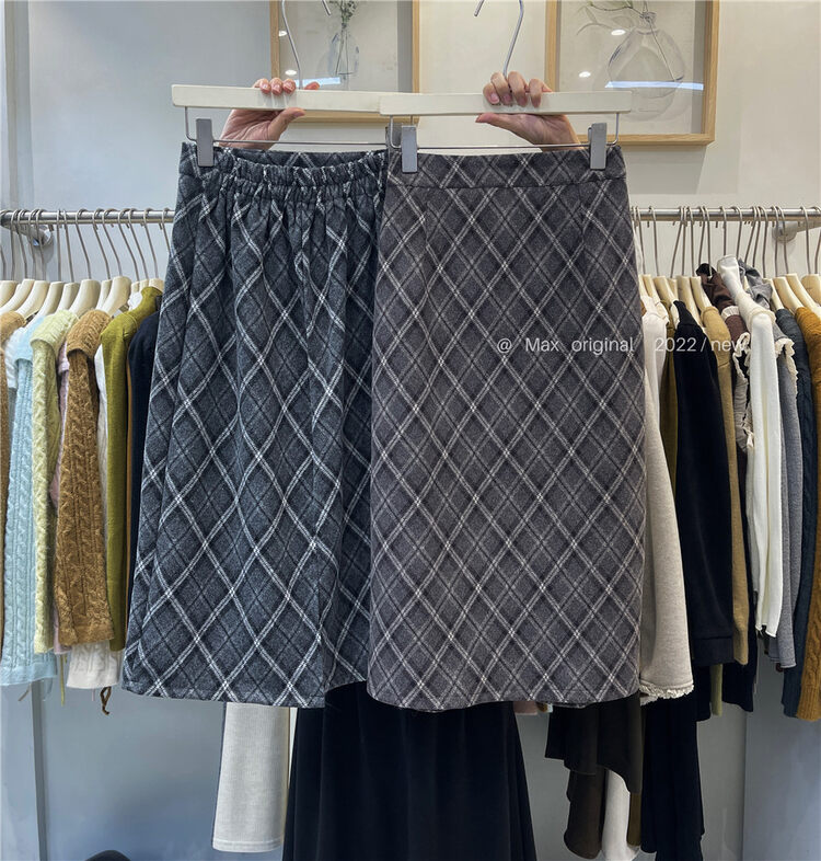 【MAX ORIGINAL】Retro high waist slim plaid skirt 98983# HBX