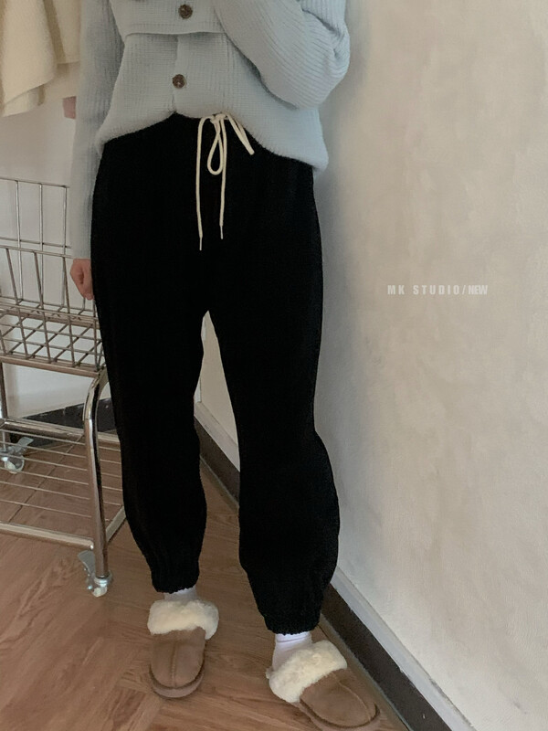 [MK] Drawstring elastic waist thickened fleece casual pants 3671# HJY