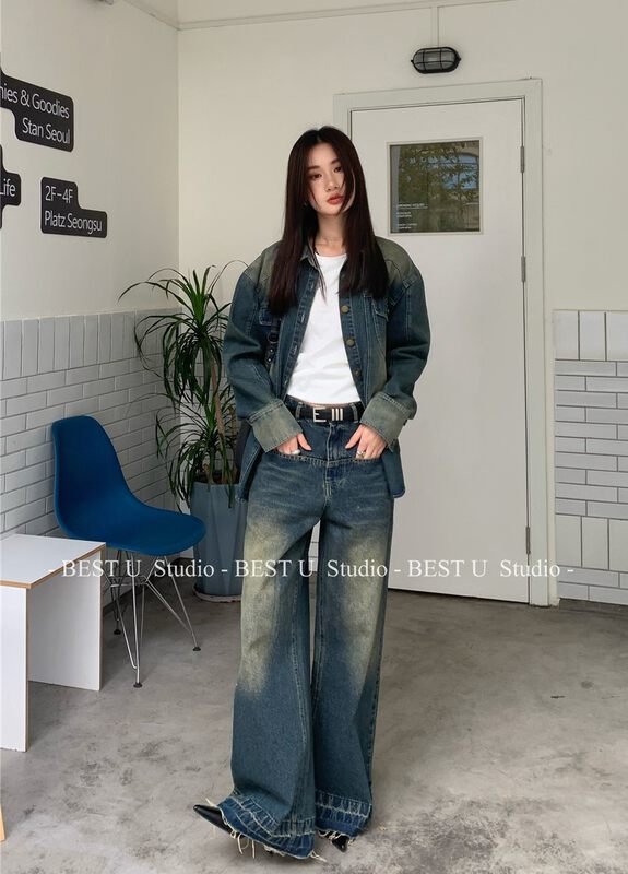 【BEST U】Retro Korean style all-match mopping jeans 83651# LSW