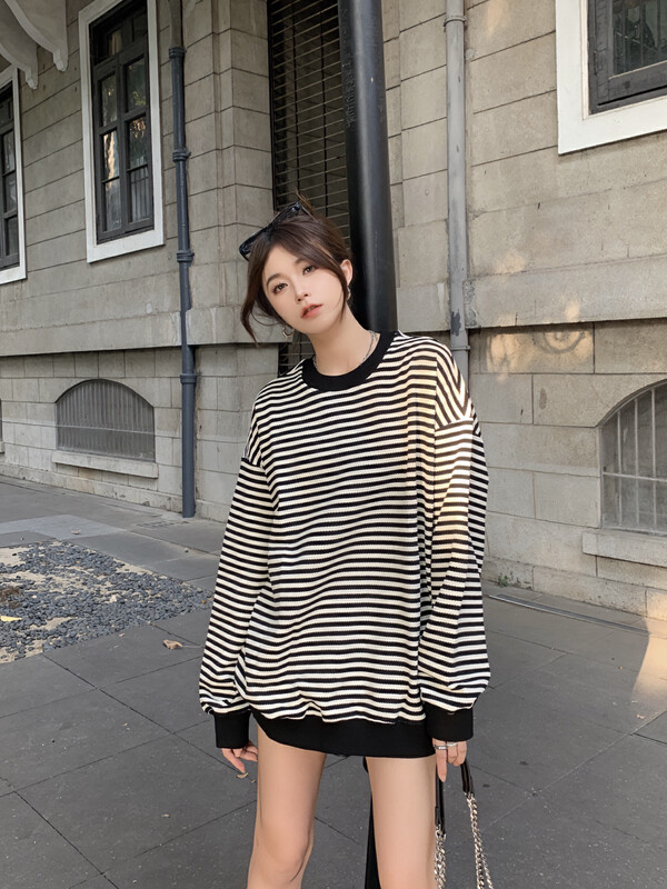【TPY】Korean version all-match round neck striped long-sleeved sweater Y1007# CLS