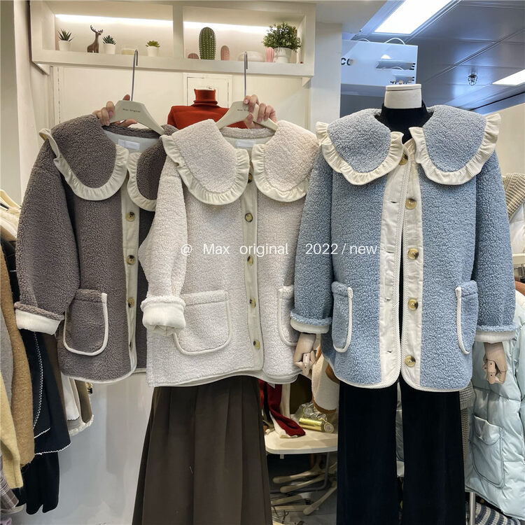 【MAX ORIGINAL】Doll Collar Contrast Color Pocket Short Jacket 99031# HBX
