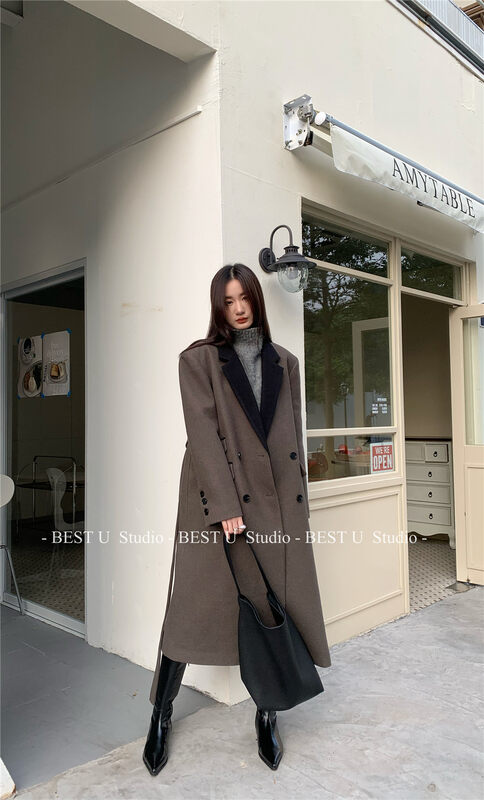 【BEST U】Heavy craft woolen double-breasted coat (with belt) 60388# LSW