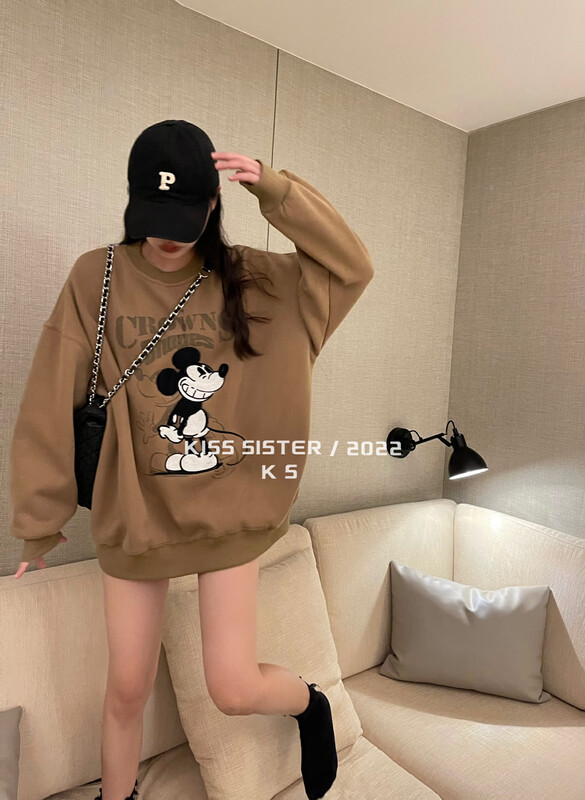 【KISS SISTER】Korean version loose age reduction plus velvet Mickey sweater 22A9861# CQW