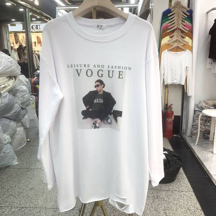 [Ziyijia] Character Print Loose Long Sleeve T-Shirt A928# WTT