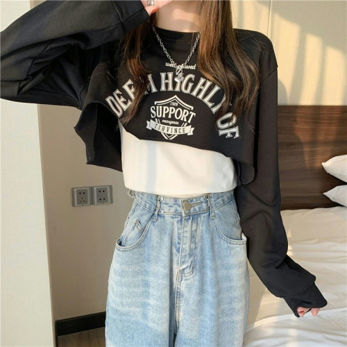 Short sweater camisole two-piece women's spring and autumn design niche loose thin long-sleeved top ins