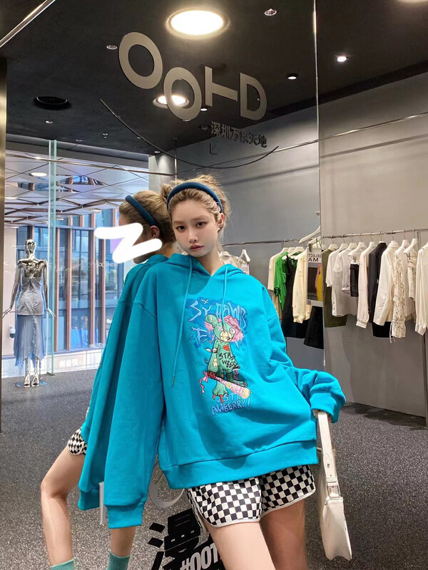 【NANCY】Violent Bear Graffiti Letter Print Hoodie M7790# WPL