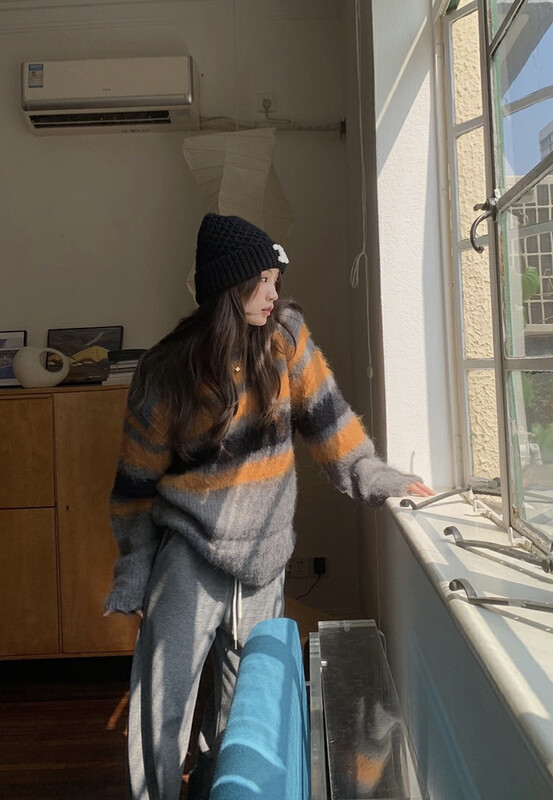 【SAVAGE】Vintage Striped Loose Warm Sweater S1326# WPL