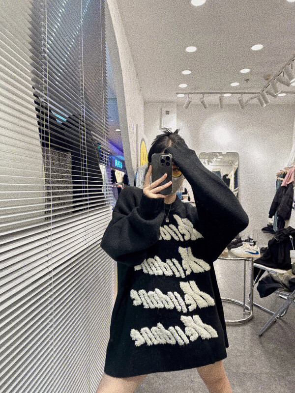 【NANCY】Niche alphabet jacquard loose and lazy knitted sweater c006# WPL