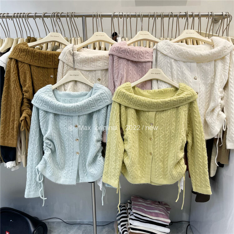 【MAX ORIGINAL】One-shoulder breasted drawstring warm sweater YS1-98978# HBX