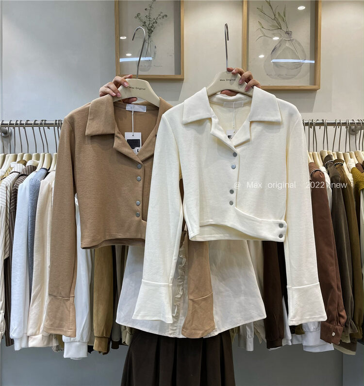 New in winter!【MAX ORIGINAL】Temperament short solid color single-breasted shirt 98905# HBX