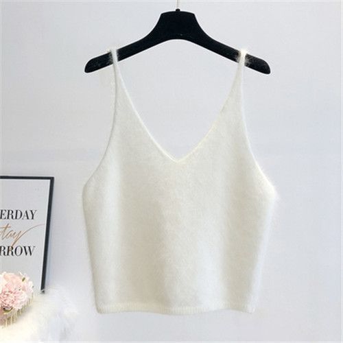 Imitation mink fleece warm spring and autumn coat sleeveless camisole women V-neck vest short top outer wear knitted sweater