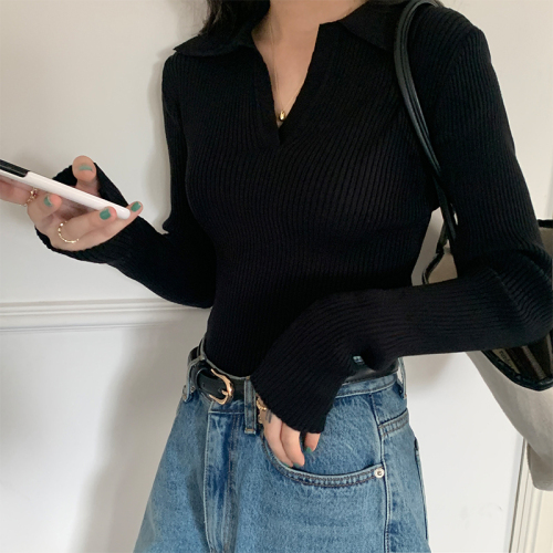 Real shot bottoming shirt women's autumn and winter gentle and chic niche temperament wear thin V-neck sweater top new style