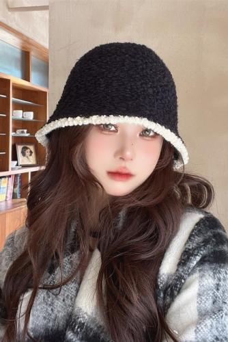 Real price black fisherman hat plush bucket hat autumn and winter new fisherman hat Japanese face small hat