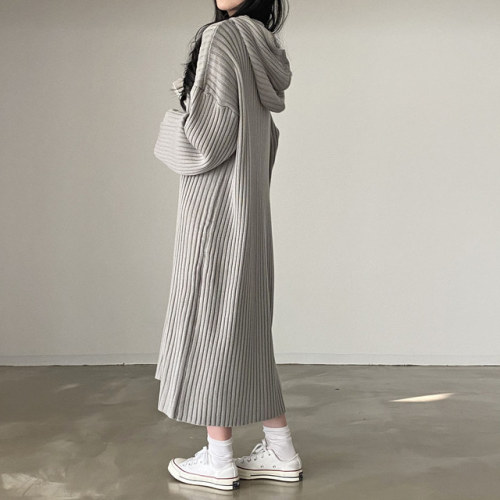 Spot size has been updated winter student age reduction hooded long-sleeved knitted skirt women's loose lazy casual sweater skirt