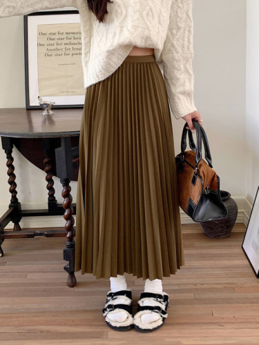 Real shooting real price autumn new Korean version solid color pleated skirt Retro three-dimensional skirt A-line skirt women