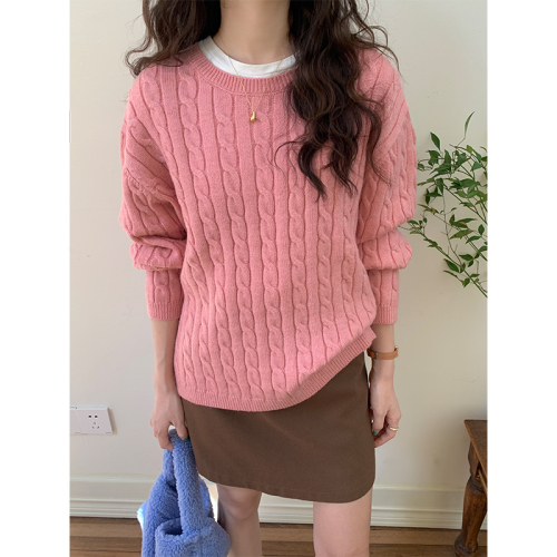 Real shot gentle wind soft waxy solid color round neck twist pullover women's autumn and winter bottoming knitted sweater top