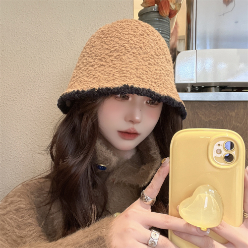 Real price black fisherman hat plush bucket hat autumn and winter new fisherman hat Japanese face small hat