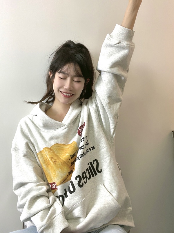 Tide brand bread and cheese printed hooded sweater loose couple pullover top