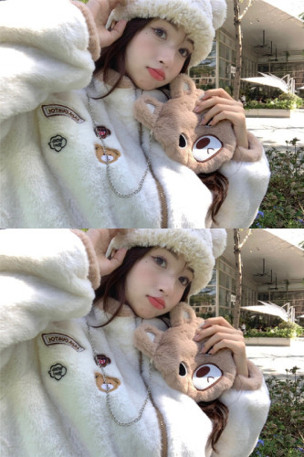 Real shooting real price ~ embroidered bear soft girl design sense niche lamb wool coat