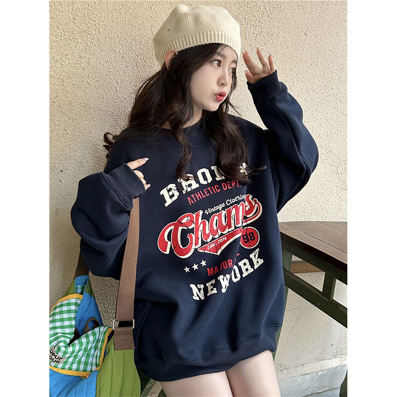 Autumn and winter Korean version 2022 new loose fashion plus velvet thick casual mid-length long-sleeved sweater women's student tide