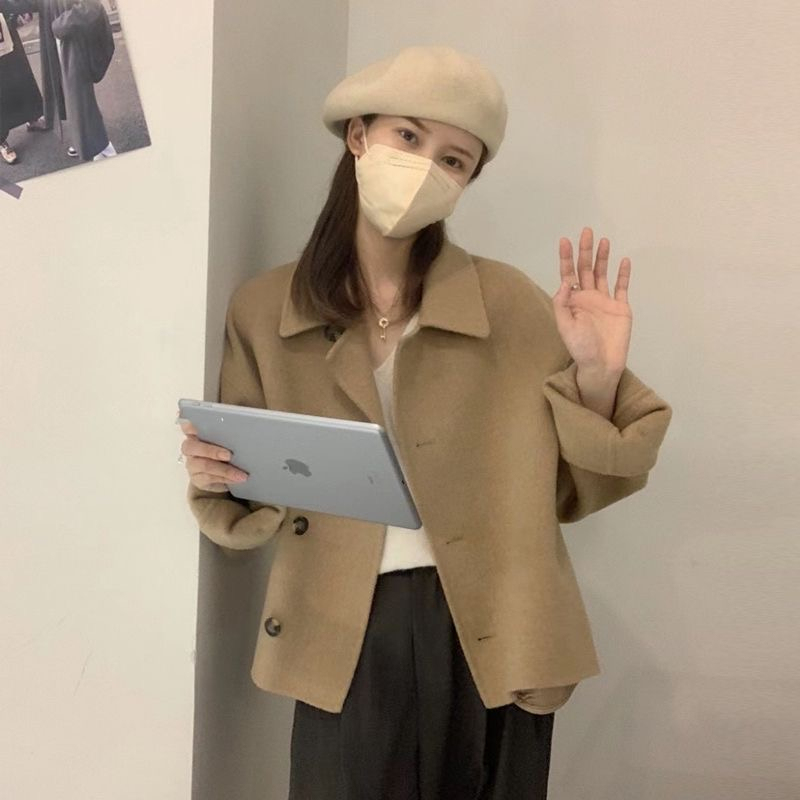 2022 South Korea's Dongdaemun new double-sided dragon and phoenix jacket women's small short and small lapel woolen top