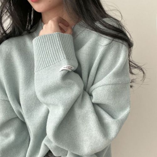 Real shot protection plus size women's Korean version loose and lazy sweater round neck pullover warm knitted top