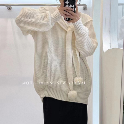  winter new European and Korean fashion wool ball hooded sweater coat fashion age-reducing wool sweater top long sleeve