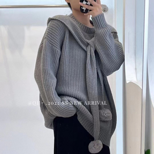  winter new European and Korean fashion wool ball hooded sweater coat fashion age-reducing wool sweater top long sleeve