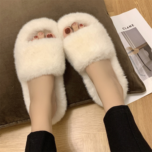 Real shot is not reduced, plush slippers, women's fashion, autumn and winter, new flat bottom, comfortable home, one word floor cotton shoes