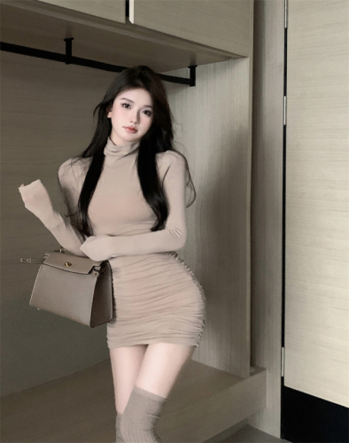Real price real high-neck dress women's winter character self-cultivation bottoming bag hip skirt